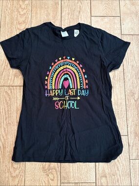 Black 'Happy Last Day of School' Graphic Tee - Rainbow Design